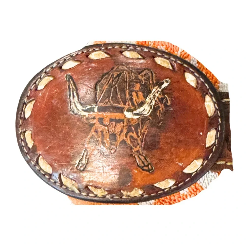Vintage Texas Western 100% Genuine Leather Belt with Longhorn Buckle